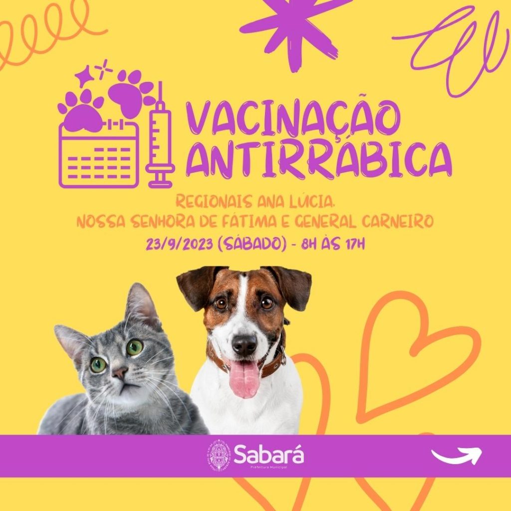 CÃES E GATOS: 3ª ETAPA DA CAMPANHA DE VACINAÇÃO ANTIRRÁBICA ACONTECE NESTE SÁBADO (23/9)