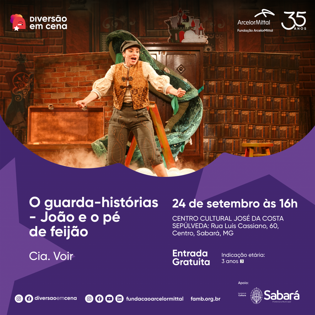 CULTURA: DIVERSÃO EM CENA SEGUE COM A PROGRAMAÇÃO DE SETEMBRO COM O ESPETÁCULO “JOÃO E O PÉ DE FEIJÃO - O GUARDA HISTÓRIAS”