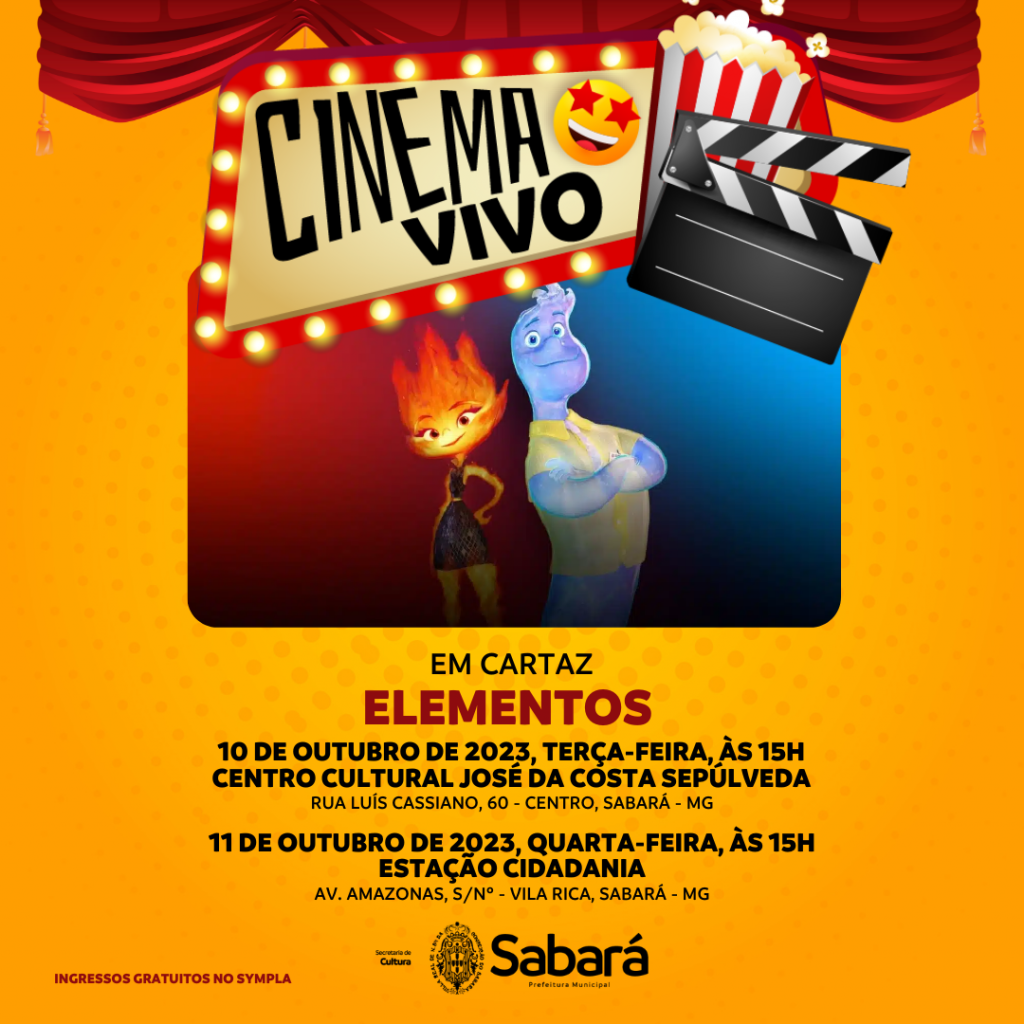 CINEMA VIVO: FILME “ELEMENTOS” SERÁ REEXIBIDO GRATUITAMENTE EM SABARÁ