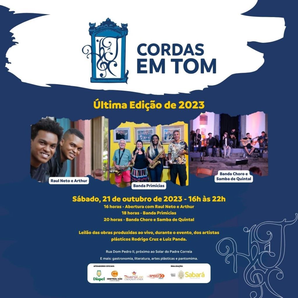 CULTURA E TURISMO: ÚLTIMA EDIÇÃO DO “CORDAS EM TOM” 2023 ACONTECERÁ NESTE SÁBADO (21/10), EM FRENTE AO SOLAR DO PADRE CORREIA