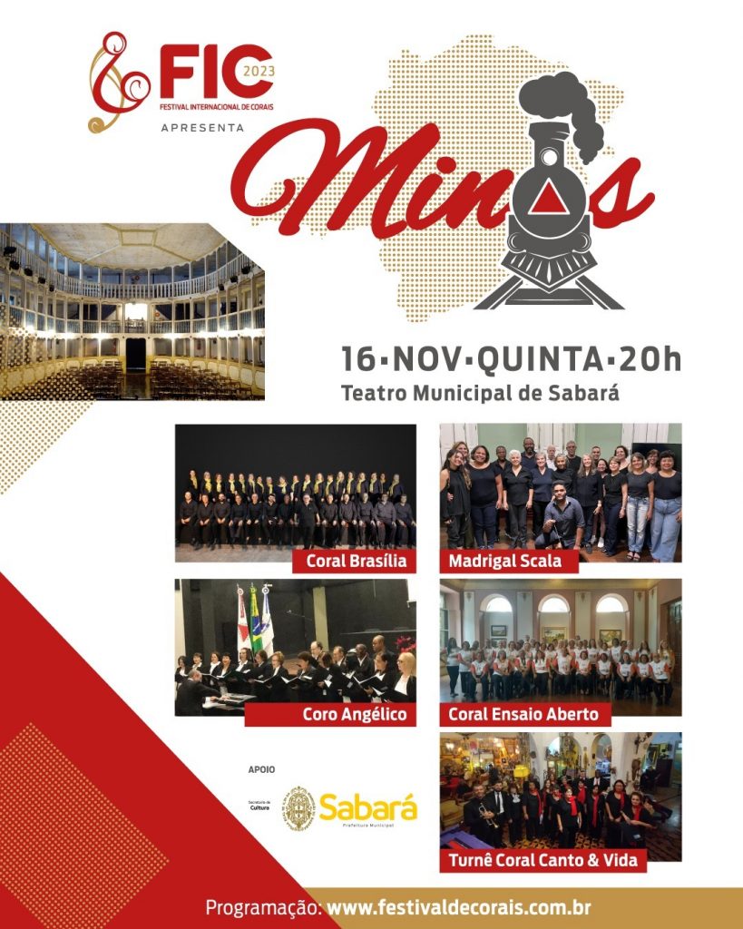 CULTURA: ABERTURA DO FESTIVAL INTERNACIONAL DE CORAIS DE MINAS ACONTECE NESTA QUINTA-FEIRA (16/11), NO TEATRO MUNICIPAL