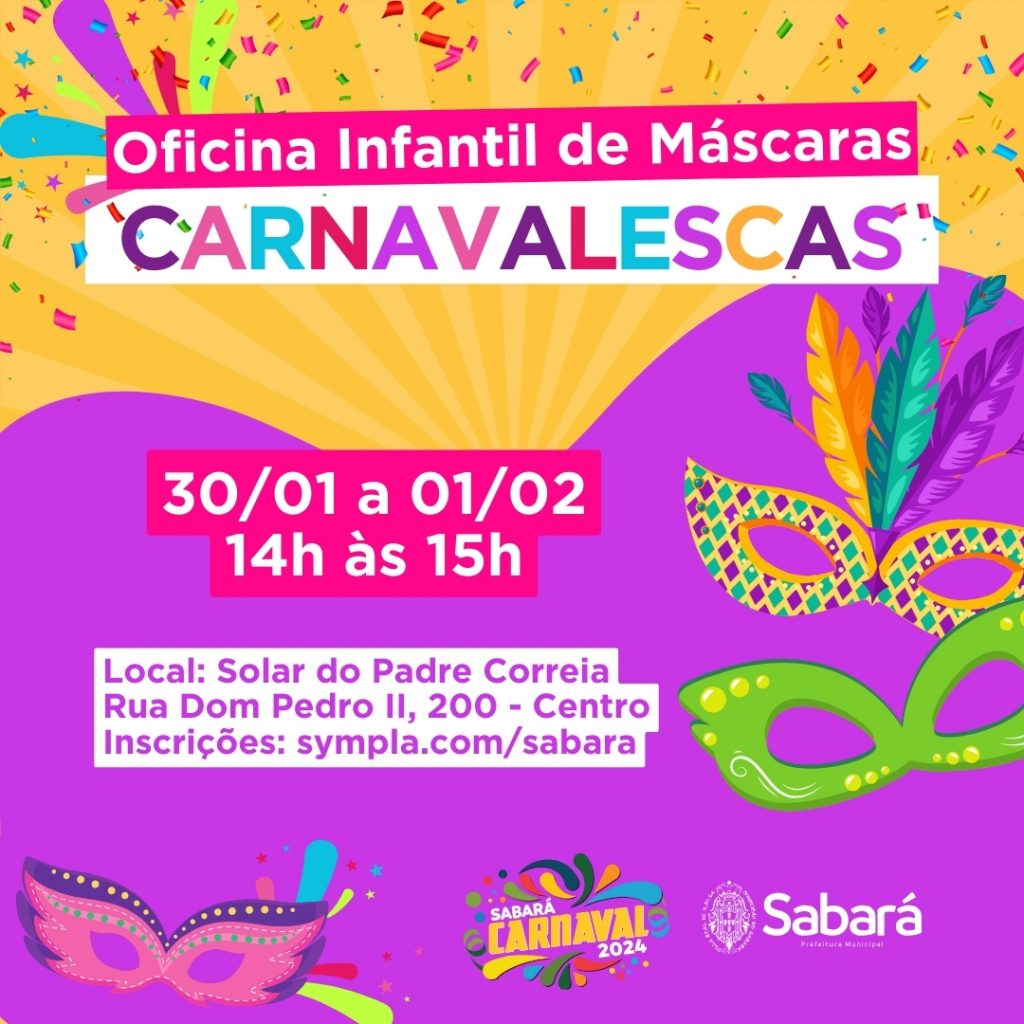 CULTURA: INSCRIÇÕES ABERTAS PARA A OFICINA INFANTIL DE MÁSCARAS CARNAVALESCAS