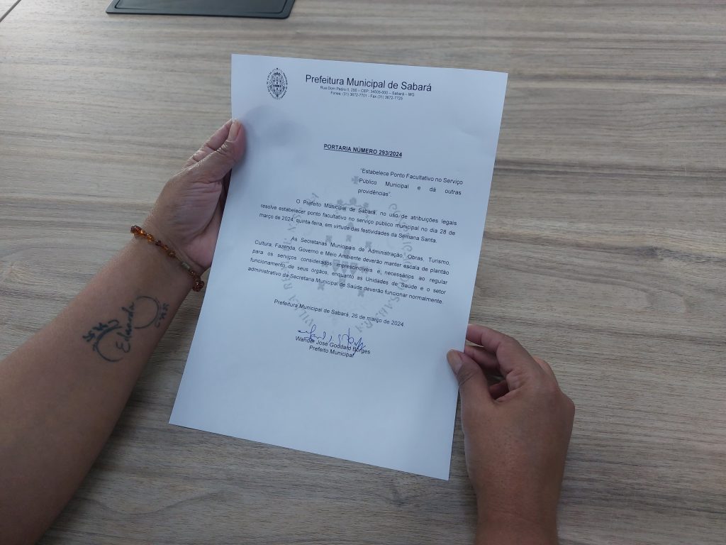 SEMANA SANTA SABARÁ 2024: PREFEITURA DECRETA PONTO FACULTATIVO NO SERVIÇO PÚBLICO MUNICIPAL