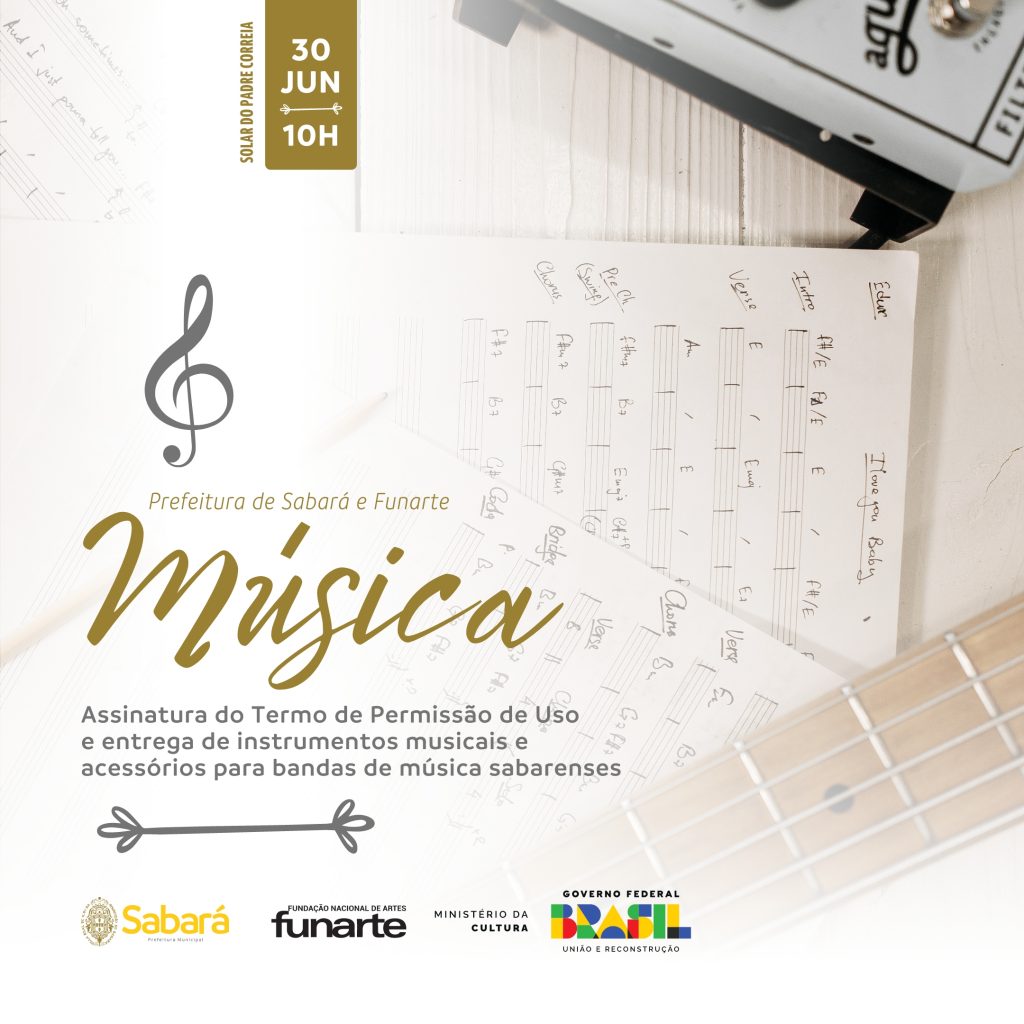 MÚSICA: BANDAS SABARENSES RECEBERÃO INSTRUMENTOS MUSICAIS E ACESSÓRIOS CEDIDOS PELA FUNARTE, EM PARCERIA COM A PREFEITURA DE SABARÁ