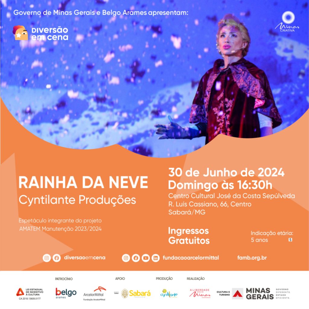 CULTURA: ESPETÁCULO “RAINHA DA NEVE” TRAZ ANNA E ELSA AO DIVERSÃO EM CENA DO PRÓXIMO DOMINGO (30/6)