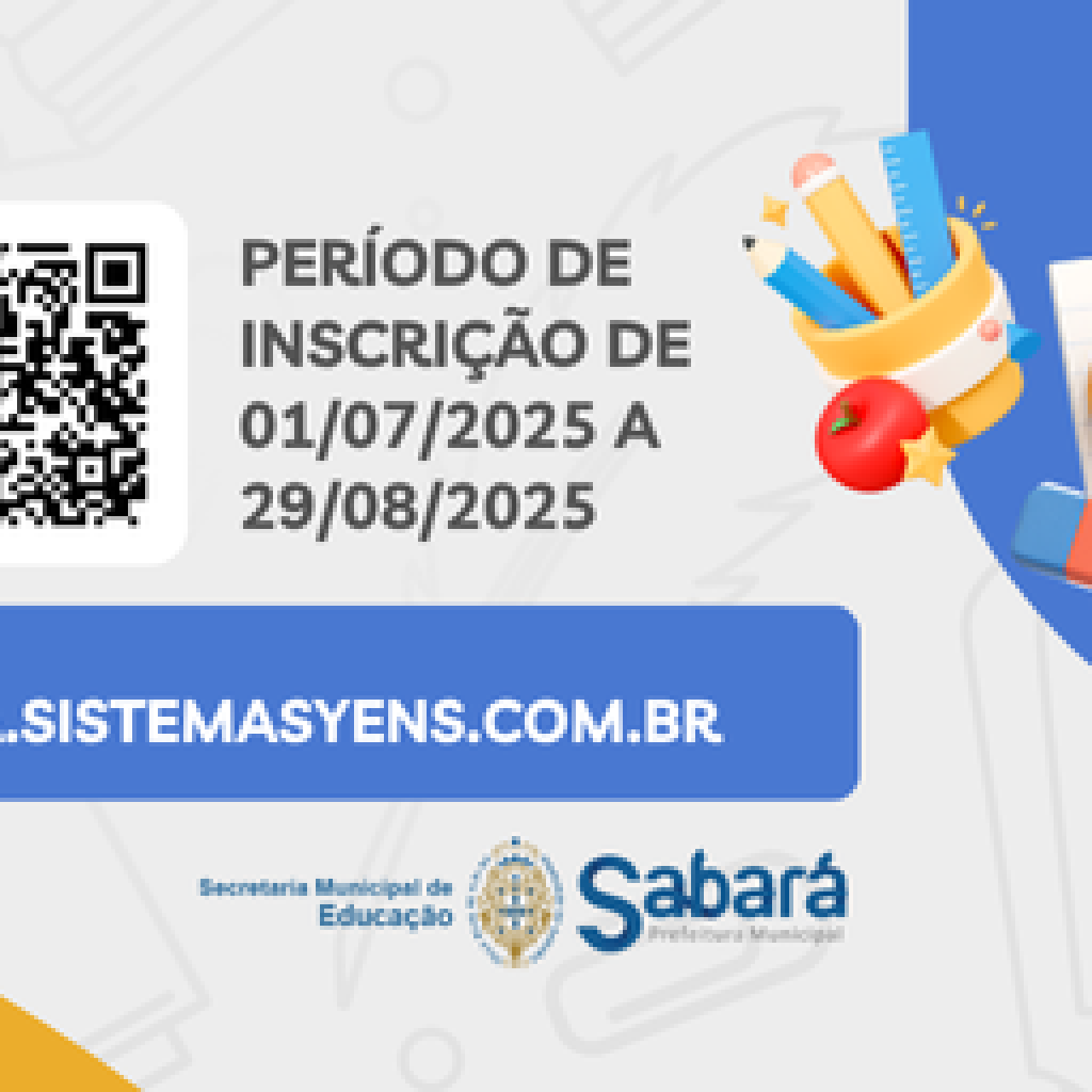 PREFEITURA DE SABARÁ ABRE INSCRIÇÕES PARA O CADASTRO ESCOLAR 2026